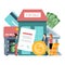 Buying credit real estate vector illustration. Finance credit for house business concept. Estate agent with contract and