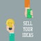 Buying ideas concept. Hand holds money, hand holds light bulb. Vector illustration of investing in innovation or modern