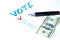 Buying votes of voters concept. Vote, dollars on a white background