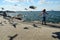 Buyukada Island, Istanbul, Turkey -MAY 10, 2018: Girl in the coast with many seagulls around.