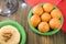 BuÃ±uelos and natilla Colombian Christmas food - Top view