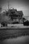 BW Frontier Farmhouse in Wheat Field