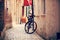 Bycicle on narrow street in Amsterdam