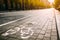 Bycycle Road Sign, Road Marking Of Bicycle Path Along Avenue Or