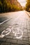 Bycycle Road Sign, Road Marking Of Bicycle Path Along Avenue Or