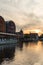 Bydgoszcz.  Kuyavian-Pomeranian Voivodeship in Poland.  Historic city center on the Brda River. Sunset view. August 2019