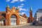 Bydgoszcz, Poland - Front view of the historic Municipal Market Hall building at the Magdzinskiego street with the St. Andrew