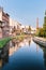 Bydgoszcz in Poland. Picturesque channels of the Brda River flowing through the city center. Old historic factory and residential