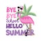 Bye Bye School Hello Summer - cool flamingo and palm tree. Funny vector design
