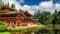 Byodo-in japanese temple with a pond and blue sky in Kaneohe