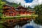 Byodo-in japanese temple with a pond in front, Oahu island