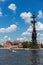 Bypass canal of the Moscow river and naval monument to the Russian czar Peter the Great