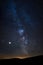 Bystrzyca Klodzka, view of the Milky Way over the hills. The conjunction of Jupiter and Saturn