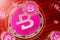 Bytecoin crash, bubble. Bytecoin BCN cryptocurrency coins in a bubbles on the binary code background