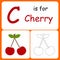 C alphabet is for Cherry fruits coloring colorful for childreen vector illustration design, worksheet for kindergarten. Couple of