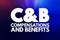 C&B - Compensations & Benefits acronym, business concept background