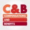 C&B - Compensations & Benefits acronym, business concept background