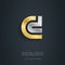 C and D initial, silver and gold logo. Metallic 3d icon or logotype template. Vector design element.