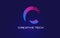C Initial Letter Logo Design with Digital Pixels in Blue Purple