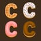 C Letter Belgium Waffles with different Toping Icon Set on Dark Background. Vector