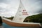 Ca Mau, Vietnam - Dec 6, 2016: Milestone Southernmost point with boat-shaped monument with sails seaward territorial claims in the