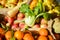 Cabbage Bok Choy among fruit and vegetables at farmers market