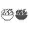 Cabbage and carrots in a plate line and solid icon. Healthy vegetables in bowl outline style pictogram on white