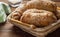 Cabbage pies. Puff pastry sprinkled with sesame seeds.