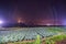 Cabbage planted on garden in hill, night