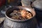 Cabbage sarma, traditional food, in big metal pot