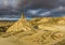 Cabezo de Castildetierra sandstone formation in Bardenas Reales semi-desert natural region in Spain