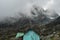 A cabin against a mountain background, Rwenzori Mountains, Uganda