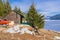 Cabin near a Frozen Lake on a mountain