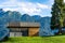 Cabin in a pasture in Austrian alps at Serfaus Tyrol