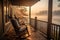 cabin porch with rocking chairs overlooking a misty lake