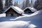 Cabin in the snow A wooden hut in a winter wonderland