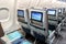 Cabin view of the Airbus A3330neo passenger plane from Air Mauritius at the Paris Air Show. France - June 20, 2019