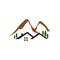 cabin in the woods logo design with mountain and tree vector illustrations