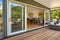 cabins glass sliding doors leading to a wooden deck