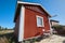 Cabins at Hailuoto island. Marjaniemi beach. Finland coastline.