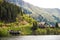 Cabins near a mountain lake