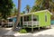 Cabins on stilts on the small island of Tobacco Caye, Belize