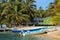 Cabins on stilts on the small island of Tobacco Caye, Belize