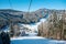 Cable car in Bukovel at sunny day