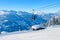 Cable car and chalet in Zillertal ski resort Tyrol Austria