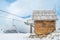 Cable car, cottage and snow