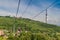 Cable car leading to Kok Tobe mountain above Almaty, Kazakhstan. Almaty Television Tower visibl