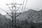 Cable car leading to mount Misen at Miyajima Island in Hiroshima Japan during sunset black and white