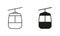 Cable Car Line and Silhouette Black Icon Set. Cablecar Pictogram. Gondola, Funicular, Lift, Ropeway for Tourism Outline