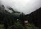 Cable car through the mists of the Balea river valley in Romania.